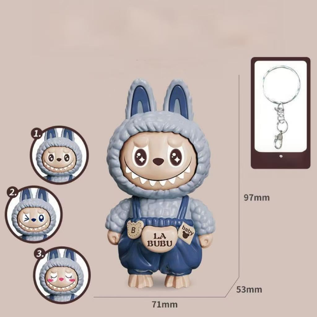 Labubu Keychain with Changeable Faces, Cartoon Key Chain for Bag Charms Handbag Purse Backpack Accessories-Green