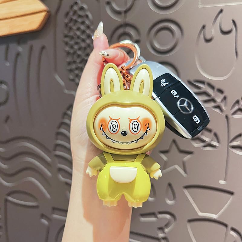 Labubu Keychain with Changeable Faces, Cartoon Key Chain for Bag Charms Handbag Purse Backpack Accessories