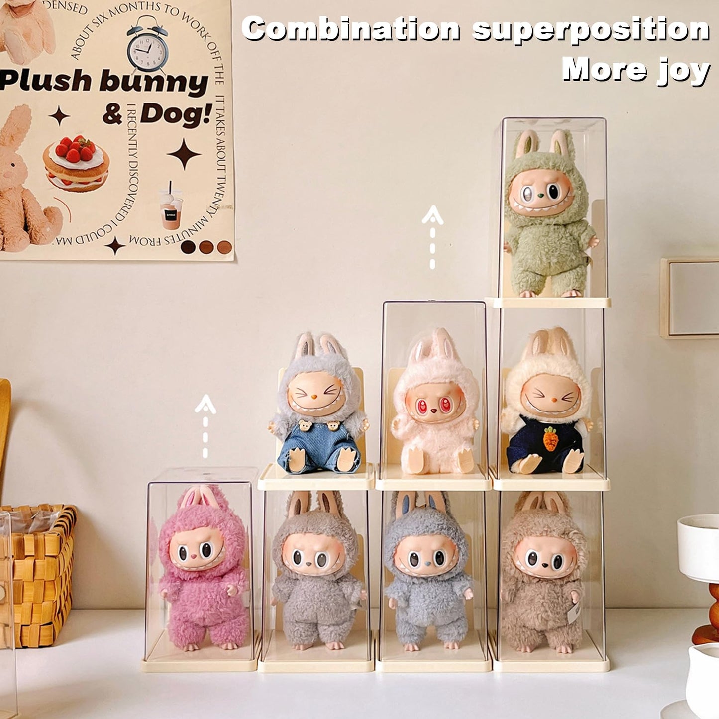 Rotating Display Case - 360° Clear Figure & Keychain Display Case with Dust Proof Cover,for 17/15cm Plush Dolls, Stackable Holder Display Shelf for Collectibles,NO Dolls (Rotate)