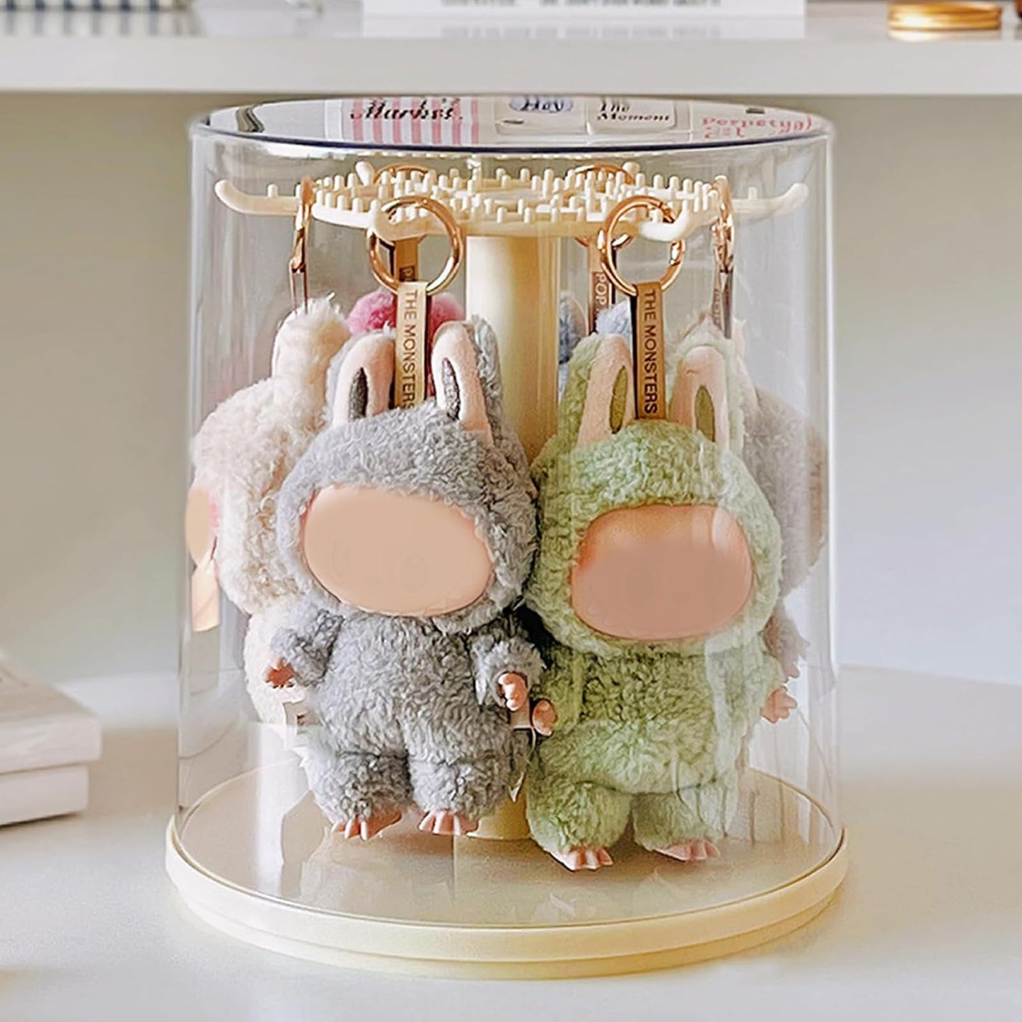 Rotating Display Case - 360° Clear Figure & Keychain Display Case with Dust Proof Cover,for 17/15cm Plush Dolls, Stackable Holder Display Shelf for Collectibles,NO Dolls (Rotate)