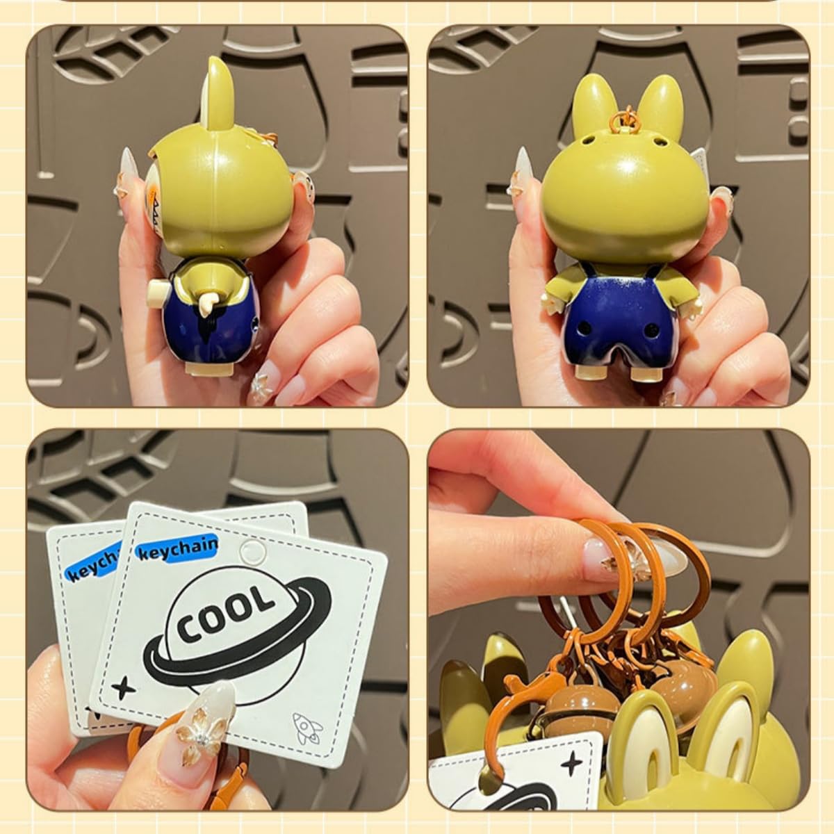 Labubu Keychain with Changeable Faces, Cartoon Key Chain for Bag Charms Handbag Purse Backpack Accessories