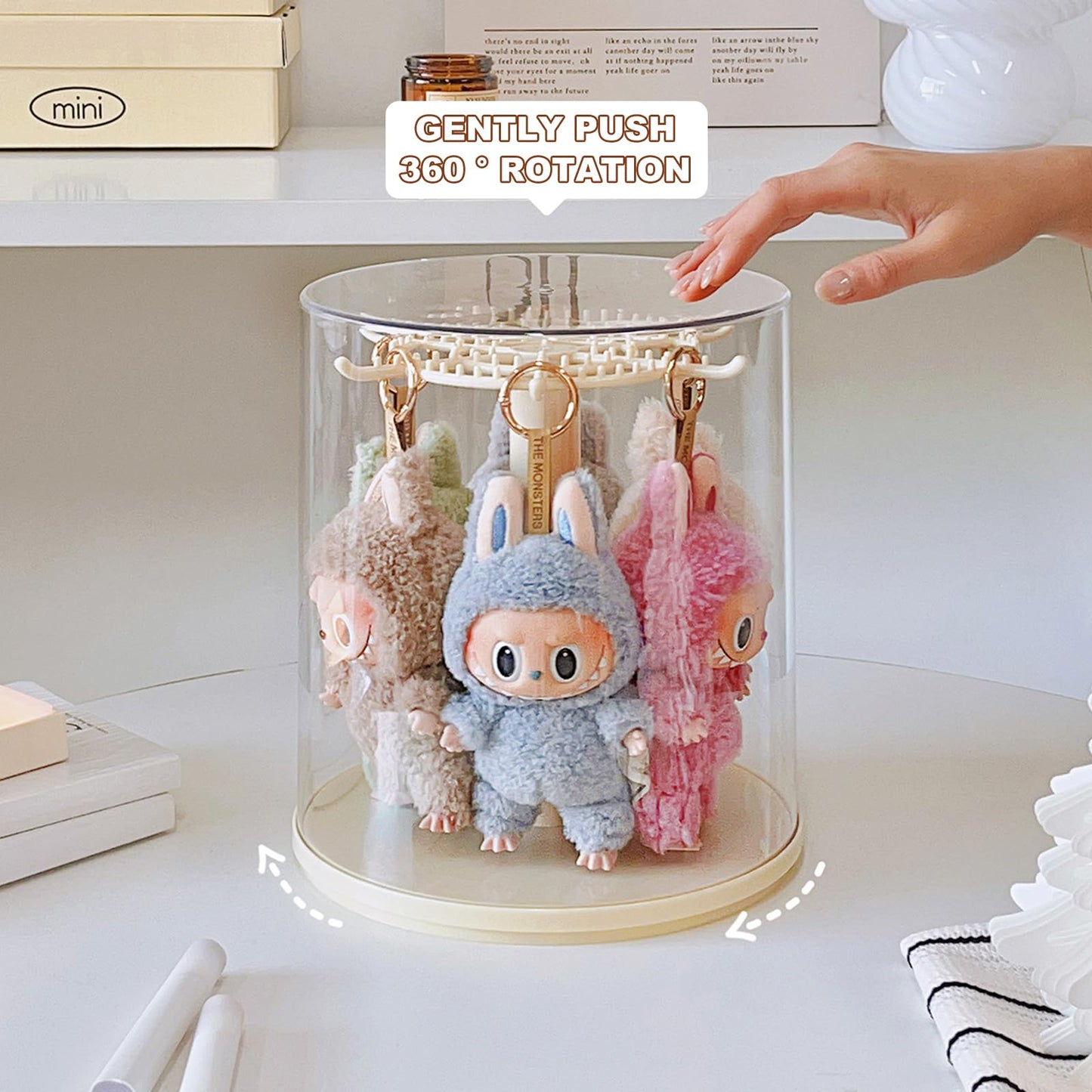Rotating Display Case - 360° Clear Figure & Keychain Display Case with Dust Proof Cover,for 17/15cm Plush Dolls, Stackable Holder Display Shelf for Collectibles,NO Dolls (Rotate)