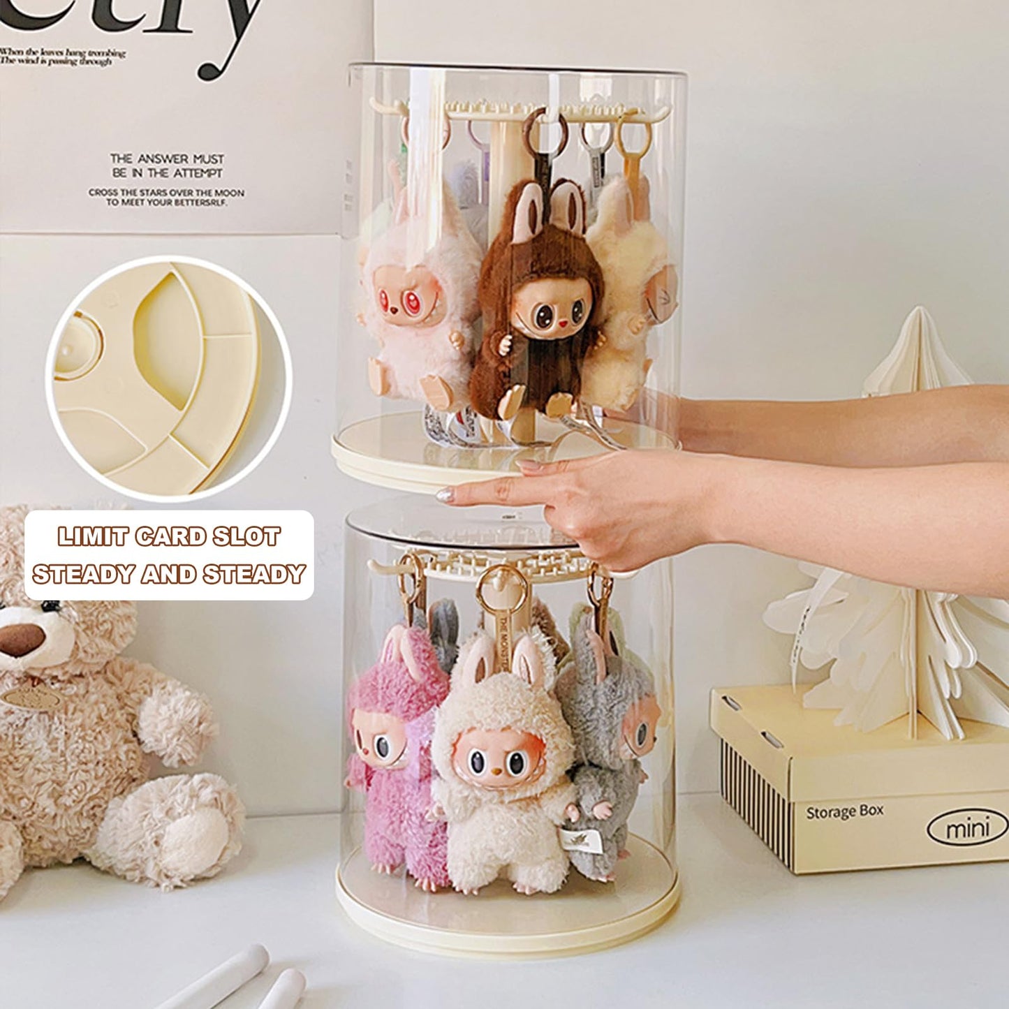 Rotating Display Case - 360° Clear Figure & Keychain Display Case with Dust Proof Cover,for 17/15cm Plush Dolls, Stackable Holder Display Shelf for Collectibles,NO Dolls (Rotate)