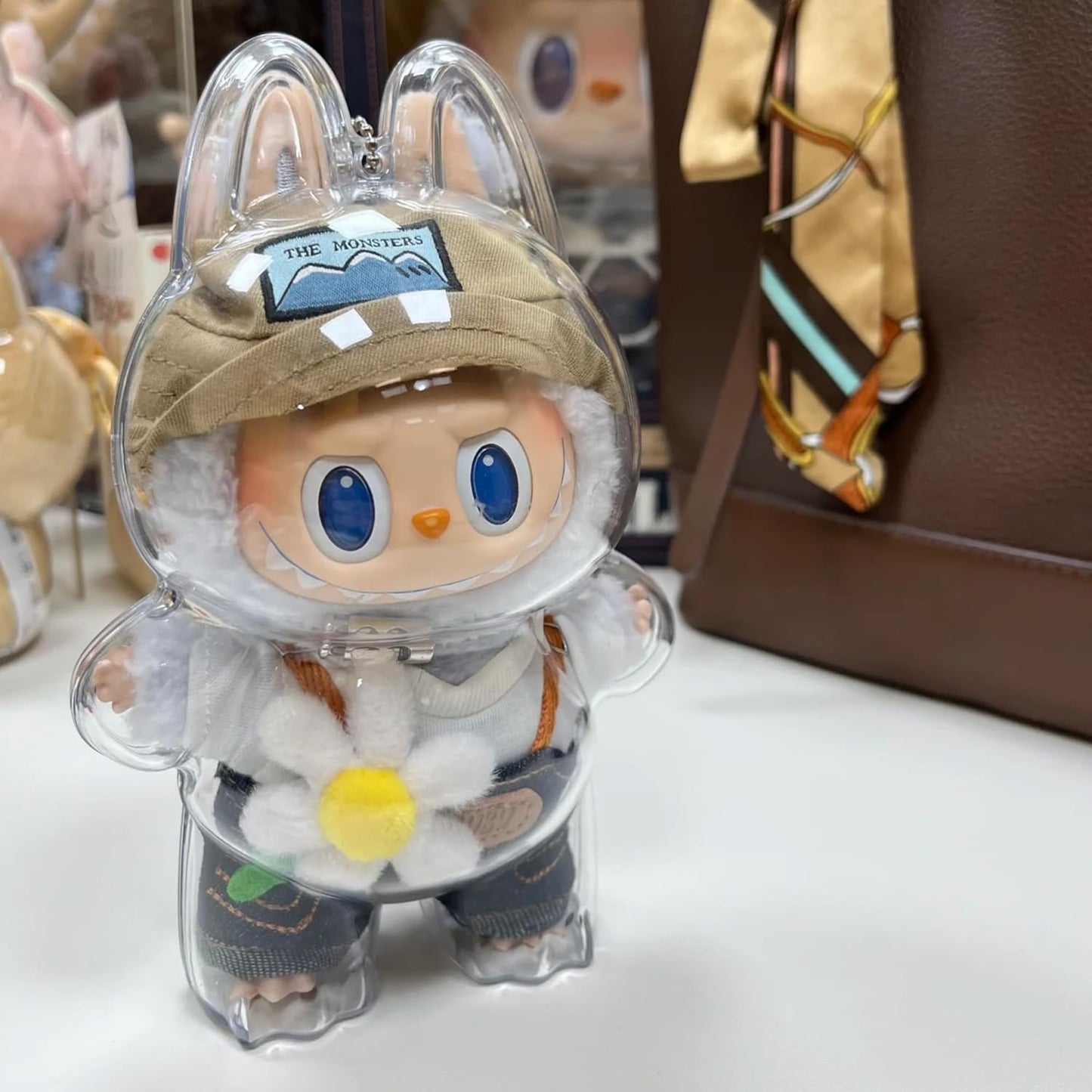 LABUBU Protective Case – Clear Protective Cover with Silicone Strap for Exciting Macaron Standing Figure, Dustproof & Portable Showcase for Collectibles