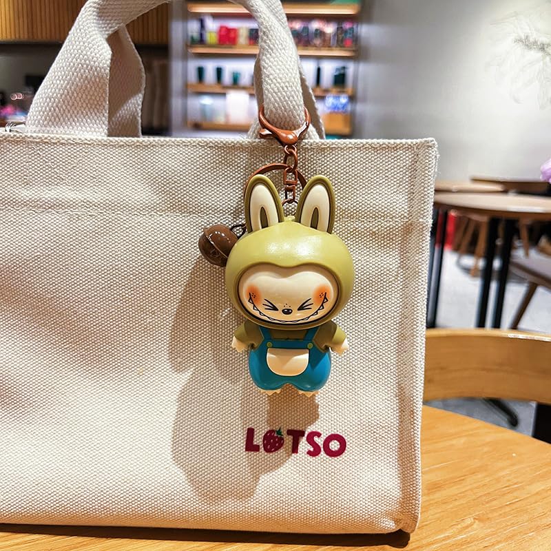 Labubu Keychain with Changeable Faces, Cartoon Key Chain for Bag Charms Handbag Purse Backpack Accessories