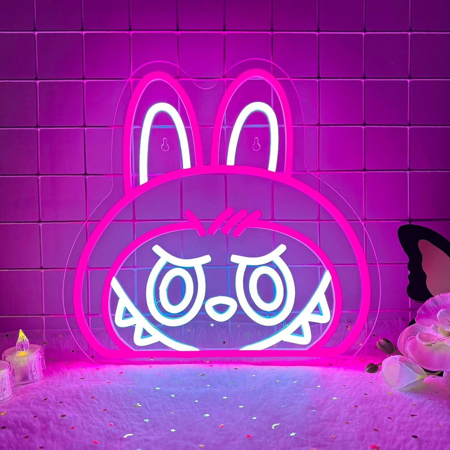 Cartoon Lab Neon Sign, Dimmable Pink Cute Lab Light up Sign Girls Room Wall Decor LED Signs for Party Prop Birthday Decor Collection Hanging Accessory Decor Gifts(13 * 12.6in)