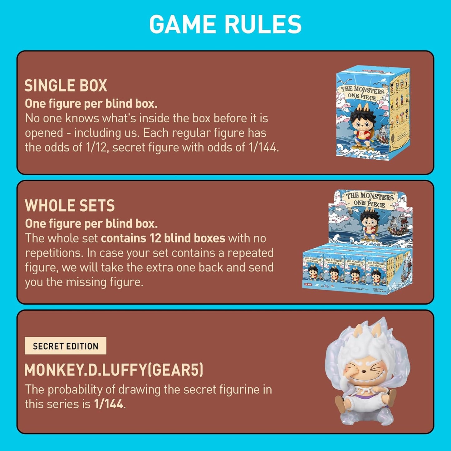 POP MART The Monsters × One Piece Series Figures Blind Box Figures, Random Design Action Figures Collectible Toys Home Decorations, Holiday Birthday Gifts for Girls and Boys, Single Box
