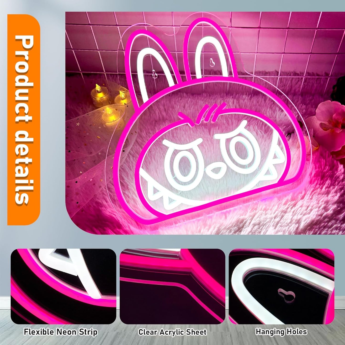 Cartoon Lab Neon Sign, Dimmable Pink Cute Lab Light up Sign Girls Room Wall Decor LED Signs for Party Prop Birthday Decor Collection Hanging Accessory Decor Gifts(13 * 12.6in)