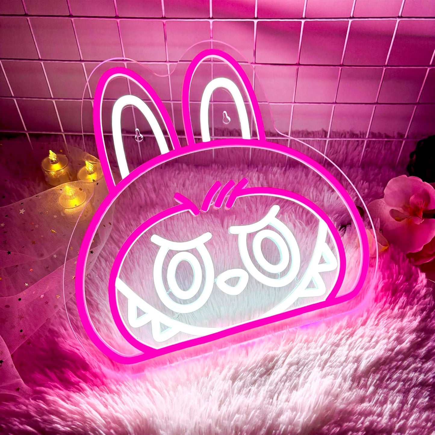 Cartoon Lab Neon Sign, Dimmable Pink Cute Lab Light up Sign Girls Room Wall Decor LED Signs for Party Prop Birthday Decor Collection Hanging Accessory Decor Gifts(13 * 12.6in)