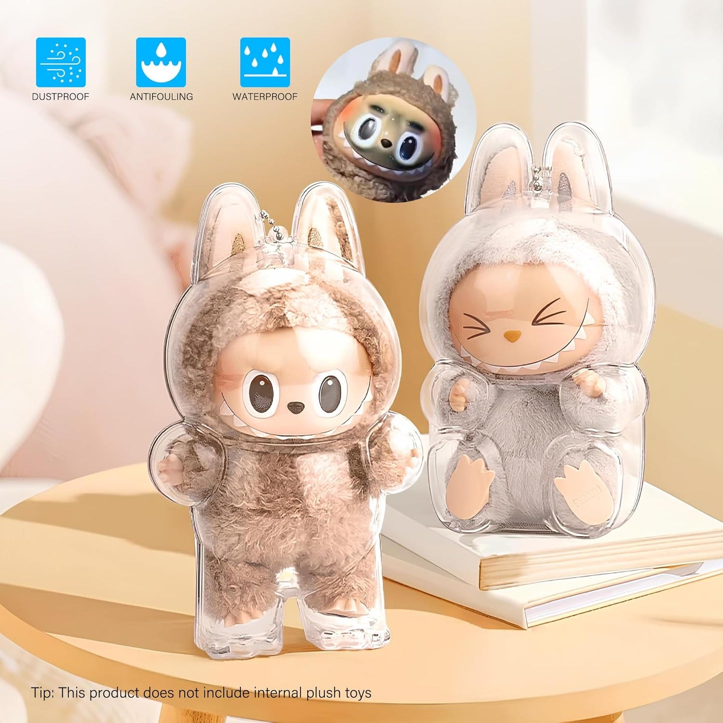 LABUBU Protective Case – Clear Protective Cover with Silicone Strap for Exciting Macaron Standing Figure, Dustproof & Portable Showcase for Collectibles