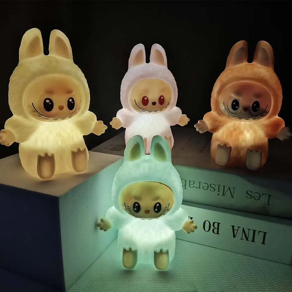 Labubu Night Light Cartoon Cute Children Toy Gift Diy Resin Car Labubu Model Soft Glow Bedside Companion for Sleep