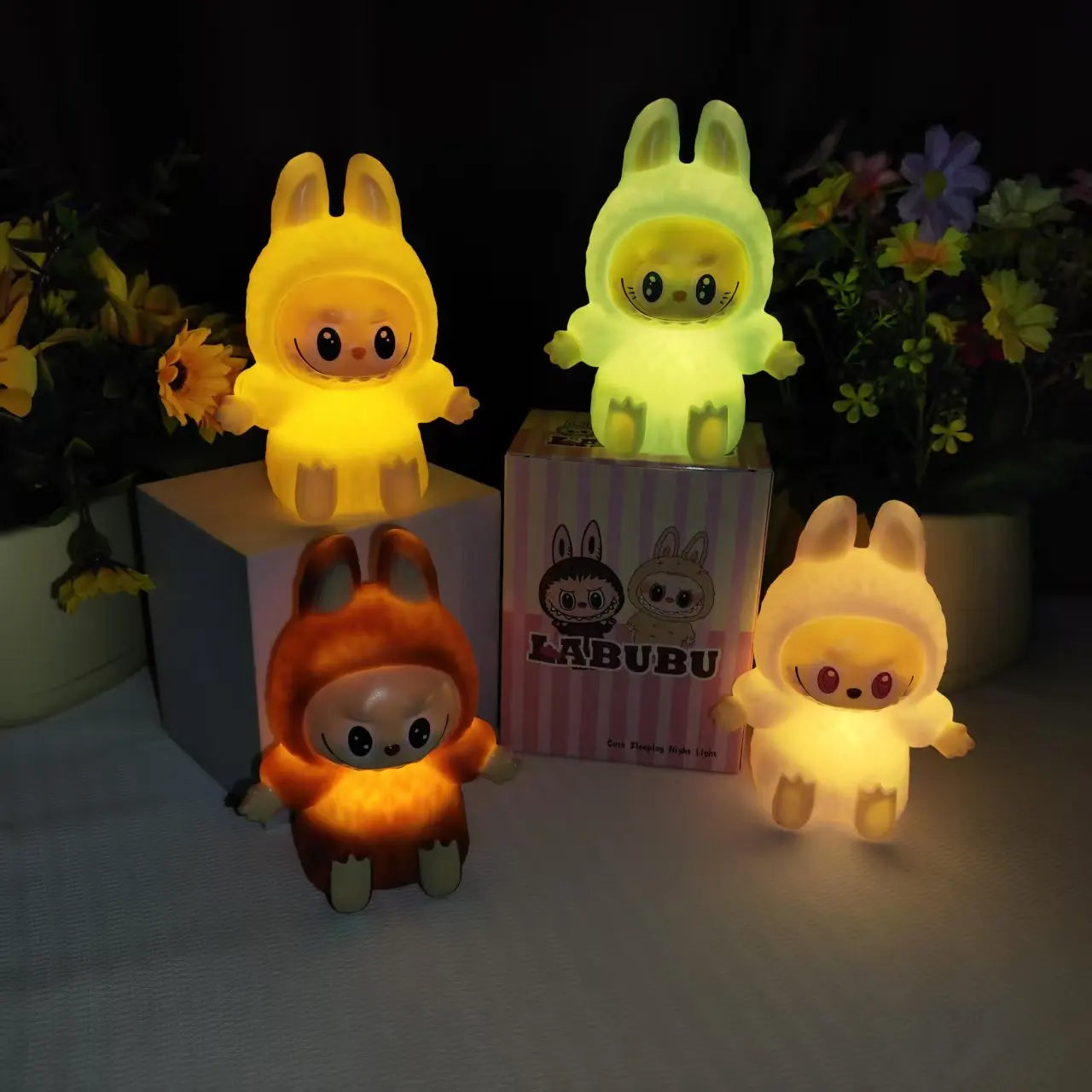 Labubu Night Light Cartoon Cute Children Toy Gift Diy Resin Car Labubu Model Soft Glow Bedside Companion for Sleep