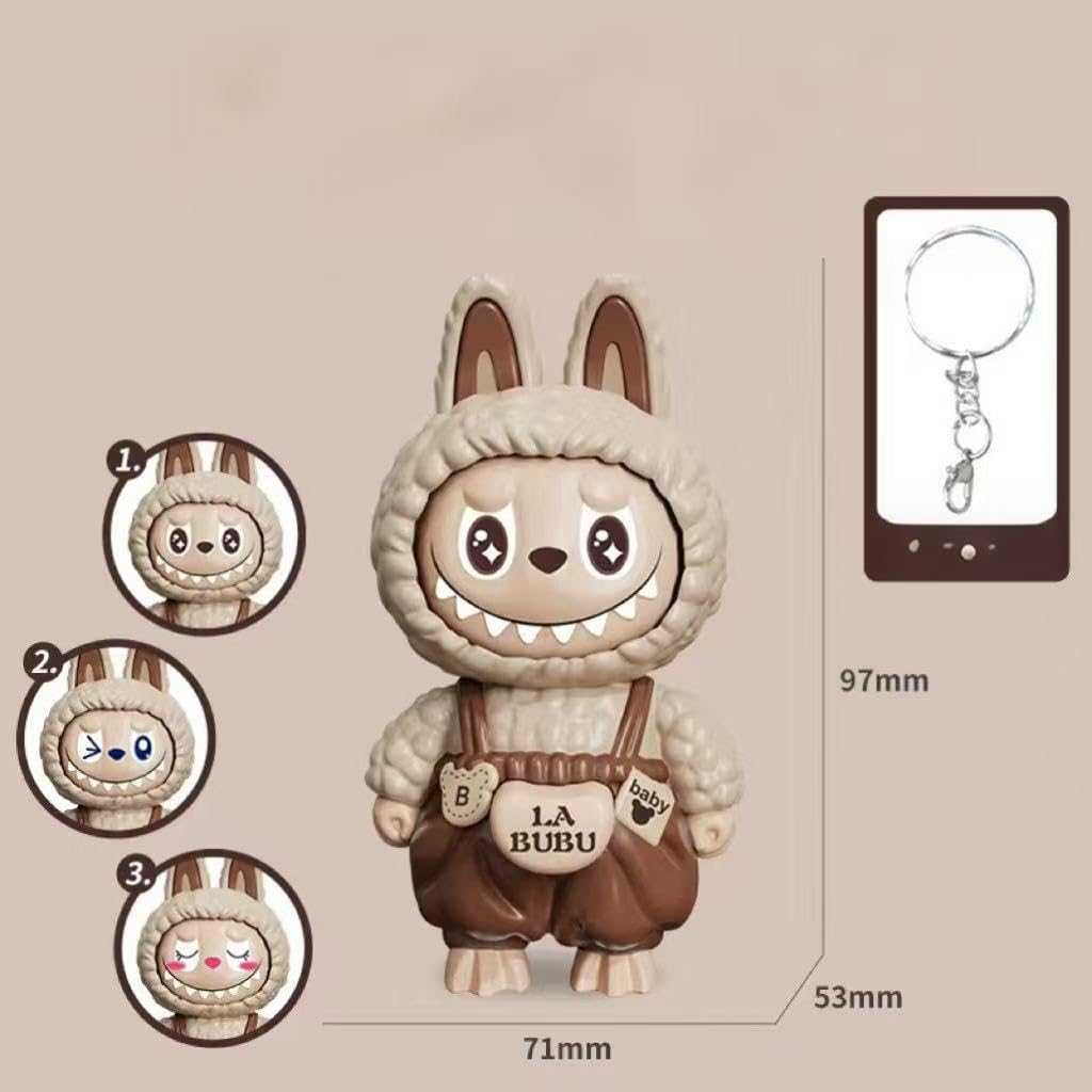 Labubu Keychain with Changeable Faces, Cartoon Key Chain for Bag Charms Handbag Purse Backpack Accessories-Green