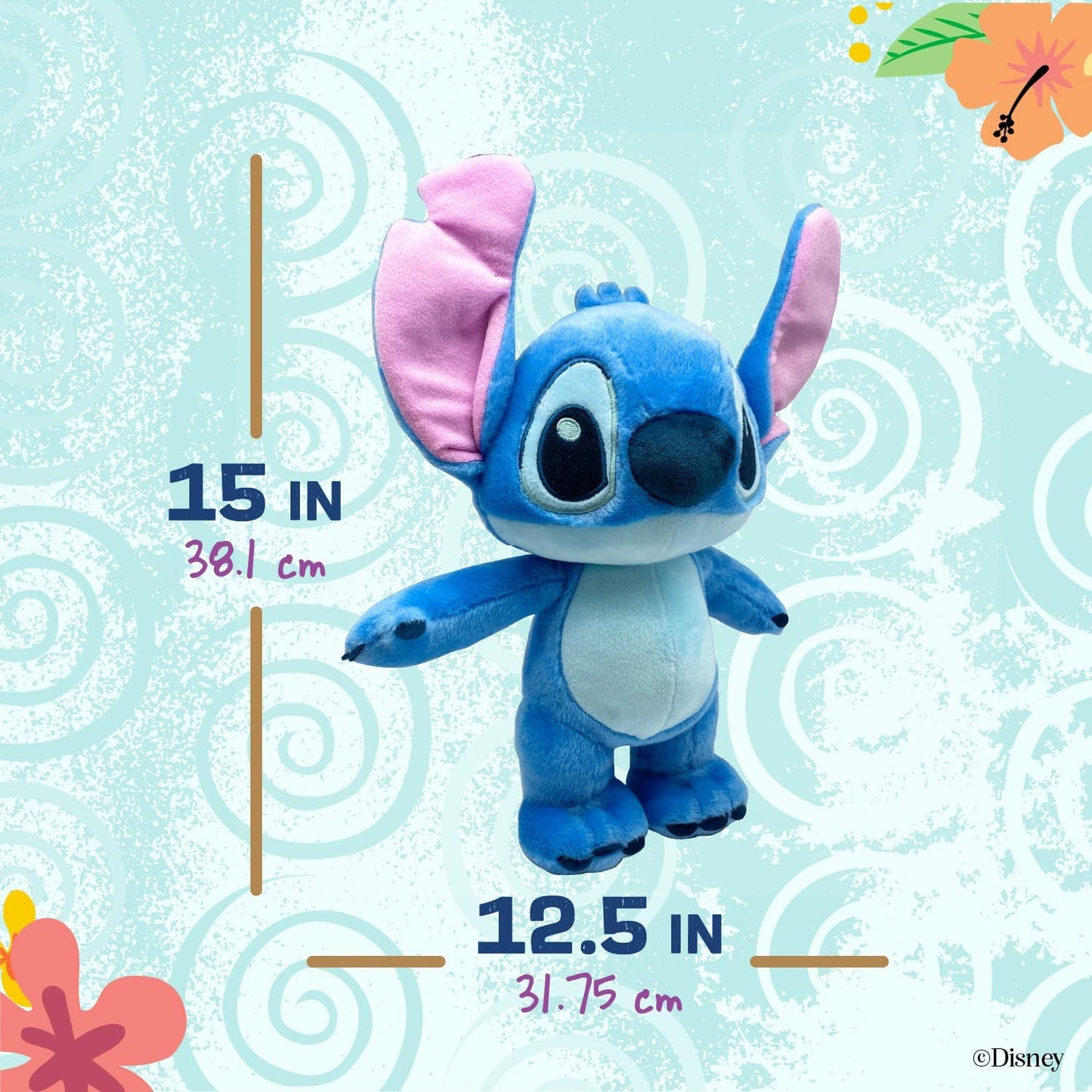 Disney Baby Lilo & Stitch Soft Huggable Stuffed Animal Cute Plush Toy for Toddler Boys and Girls, Gift for Kids, Blue Stitch 15 Inches