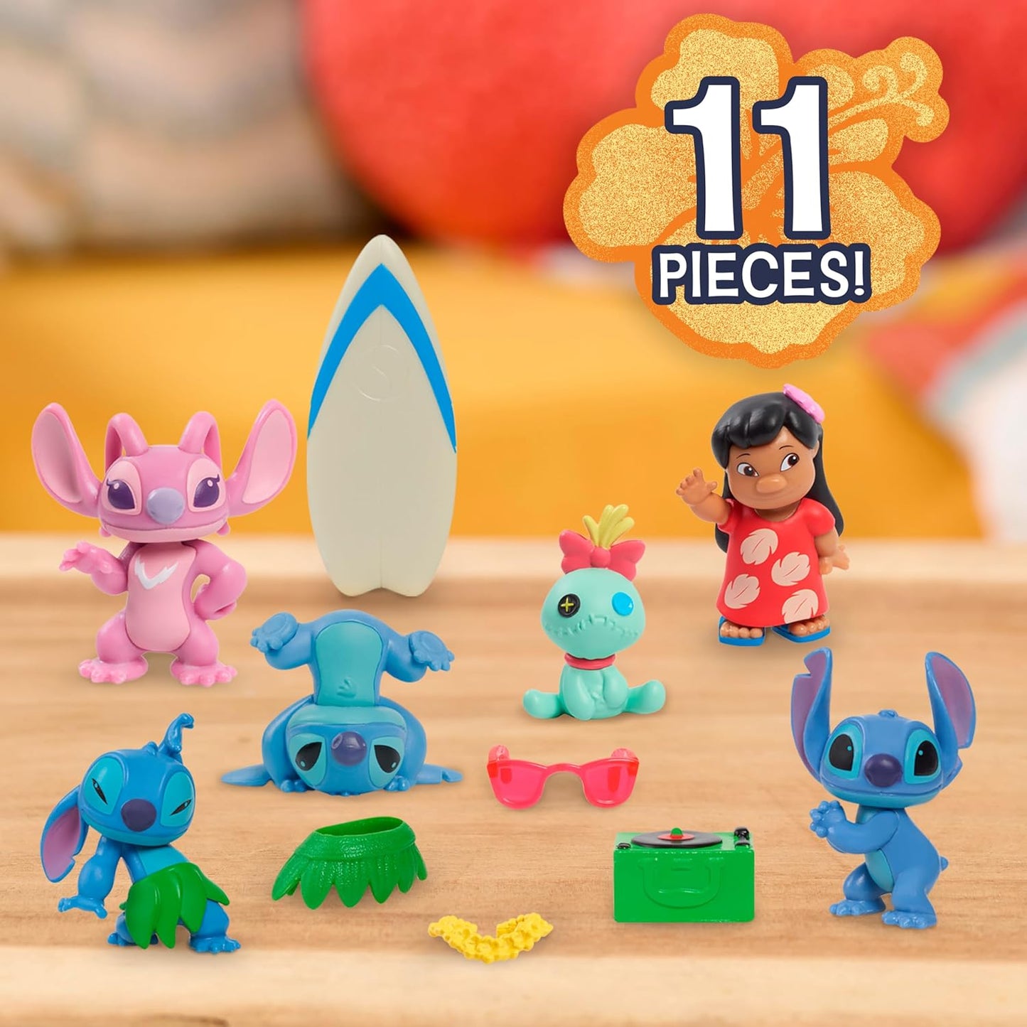 Just Play Disney Stitch Collectible Figure Set with Accessories, 11-Pieces, 2-inch Figurines, Includes Stitch, Lilo, Angel, & Scrump, Collectible Toys, Home Decoration, Kids Ages 3 and Up