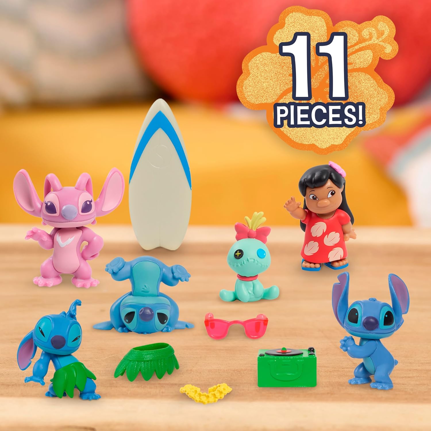 Just Play Disney Stitch Collectible Figure Set with Accessories, 11-Pieces, 2-inch Figurines, Includes Stitch, Lilo, Angel, & Scrump, Collectible Toys, Home Decoration, Kids Ages 3 and Up