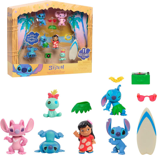 Just Play Disney Stitch Collectible Figure Set with Accessories, 11-Pieces, 2-inch Figurines, Includes Stitch, Lilo, Angel, & Scrump, Collectible Toys, Home Decoration, Kids Ages 3 and Up
