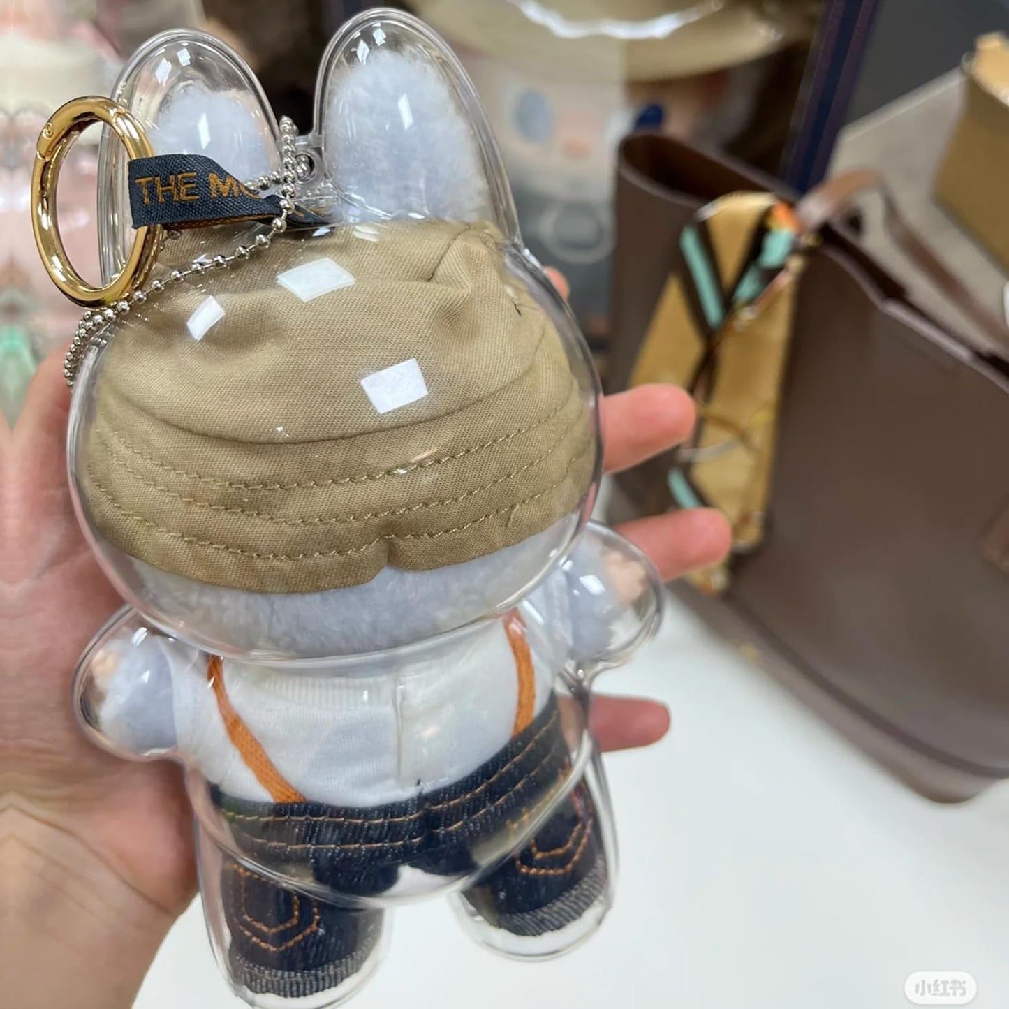 LABUBU Protective Case – Clear Protective Cover with Silicone Strap for Exciting Macaron Standing Figure, Dustproof & Portable Showcase for Collectibles